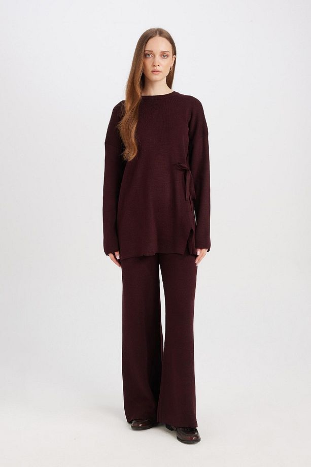 Regular Fit Bisiklet Yaka Bağlamalı Basic Düz Triko Kazak Tunik D7508ax24wn - 2