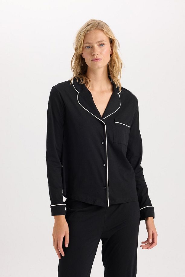 Fall In Love Pijama Takım Düğmeli Basic Düz Uzun Kollu Üst Beli Lastikli Alt D6846ax24au - 3