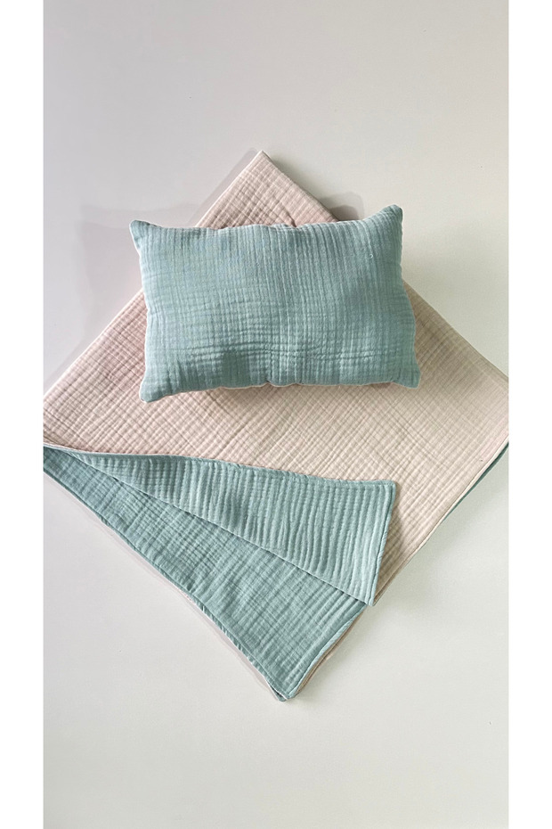 Double Sided 8 Layer Muslin Baby Blanket and Pillow Set, 100% Cotton, Winter, Breathable