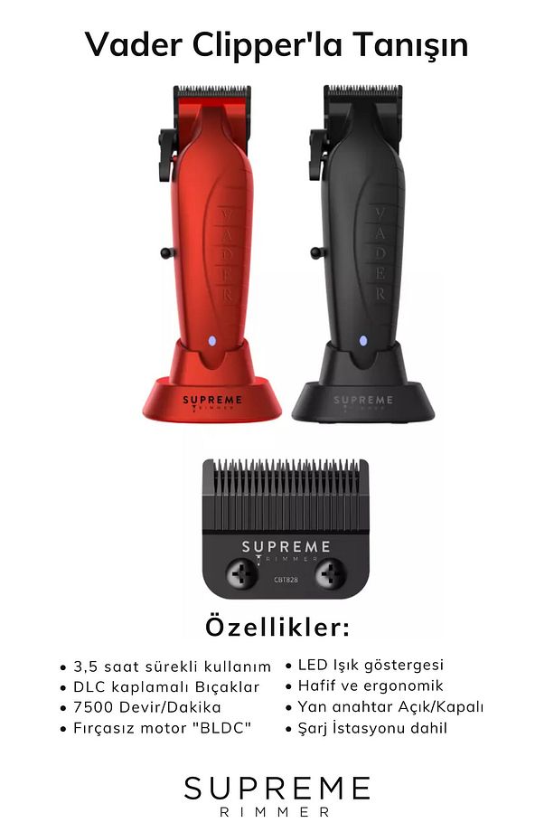 Vader Profesyonel Kablosuz Saç Tıraş Makinesi DLC Bıçak 3.5 Saat Çalışma Süresi - 2