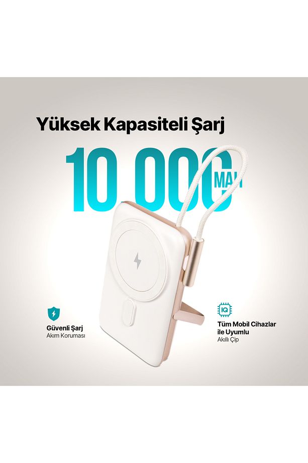 ReCharger Pro M LCD 10.000mAh MagSafe Uyumlu PD 20W USB-C Dahili Kablolu Stantlı Hızlı Şarj Aleti - 2