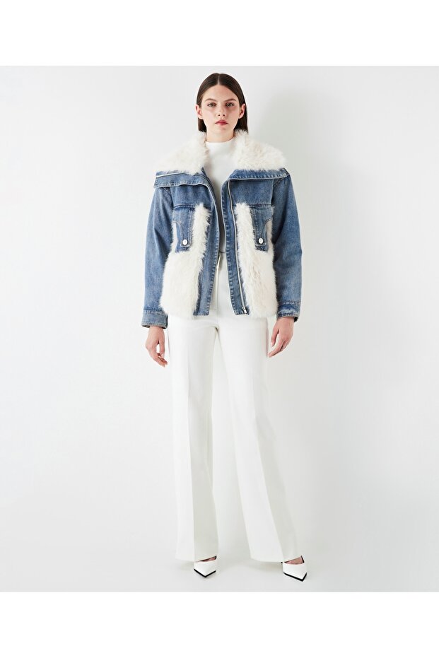Denim And Faux Fur Mix Coat