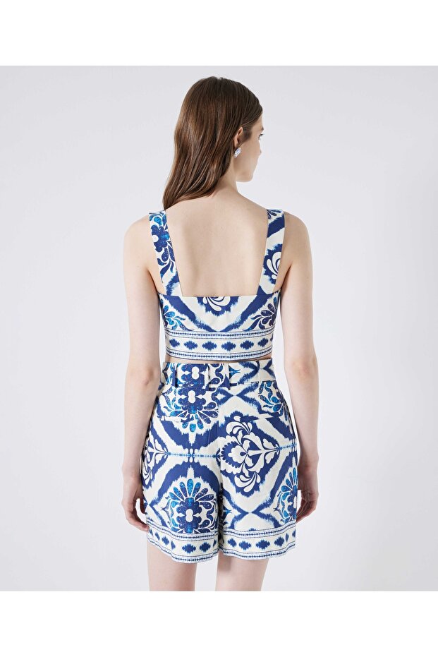 Desenli poplin bluz - 5