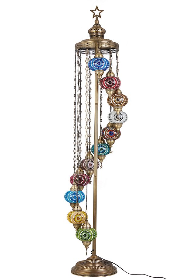 El Yapımı Otantik Mozaik Renkli Cam Lambader Taban Lambası Ayaklı Lambader 11 Camlı 2.1 Metre - 2