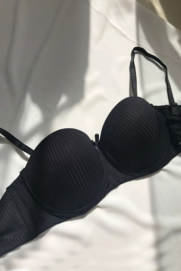 Push-Up Underwire Backing Bra with Recovery String Straps Plain Corded Pattern - 4