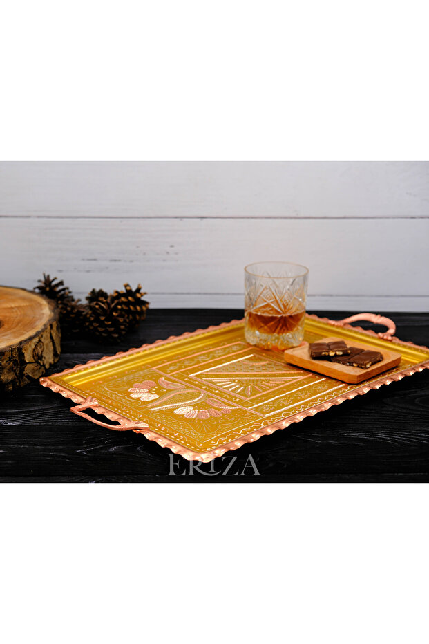 Rectangular Handle Copper Serving Tray 39 cm - 1