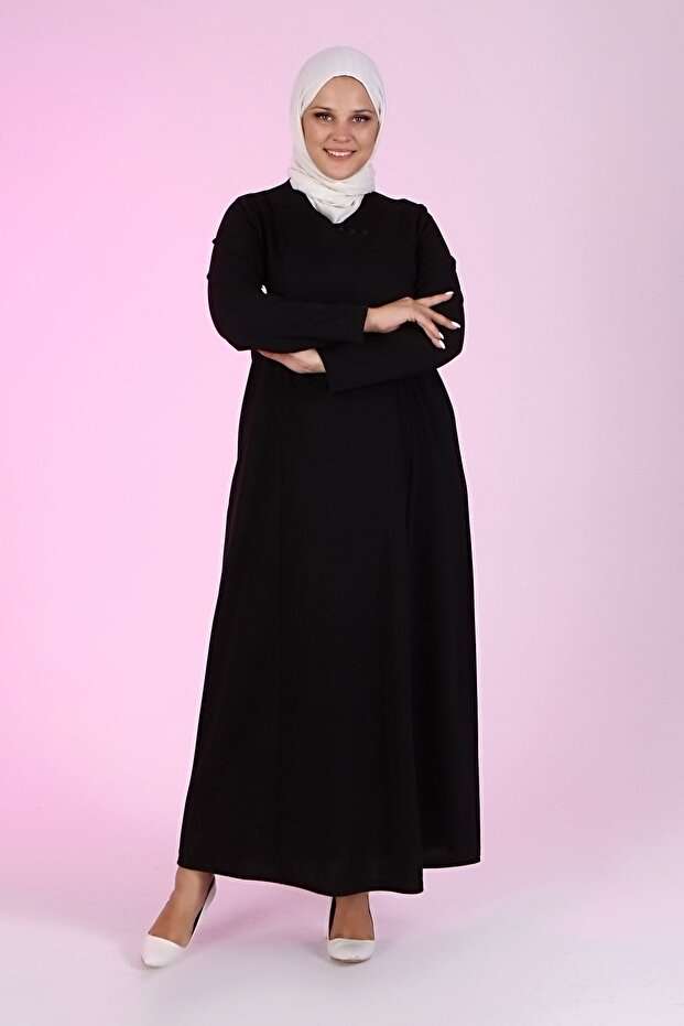 Women's Hijab Large Size Long Casual Dress Black