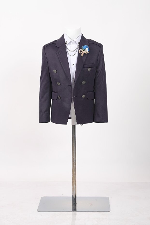 Slim Fit Double Breasted Boy's Jacket/No Shirt_Mnvs01423