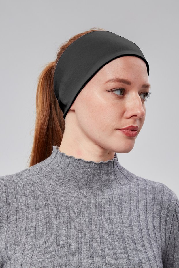 Women's Combed Cotton Stitch-Free Bandana Bonnet – Flexible Sports Hair Band – Black