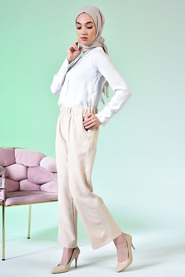 Women's Loose Leg Large Size Pants Elastic Waist Mink