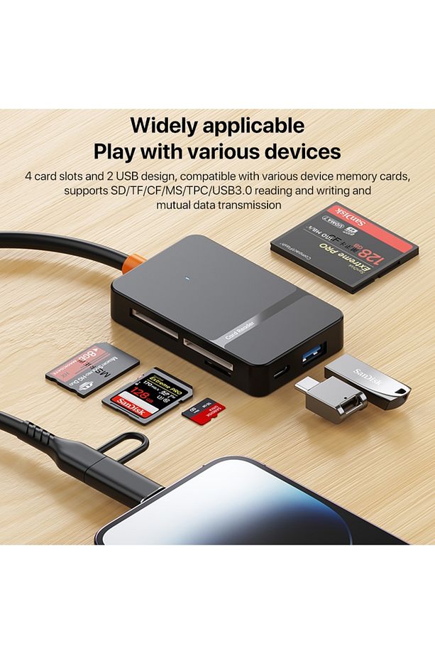 Çoklu 8in1 SD/TF/CF/MS/M2/Micro Hafıza Kart Okuyucu Adaptörü iPhone/iPad Type-C/USB  Cihazları - 4
