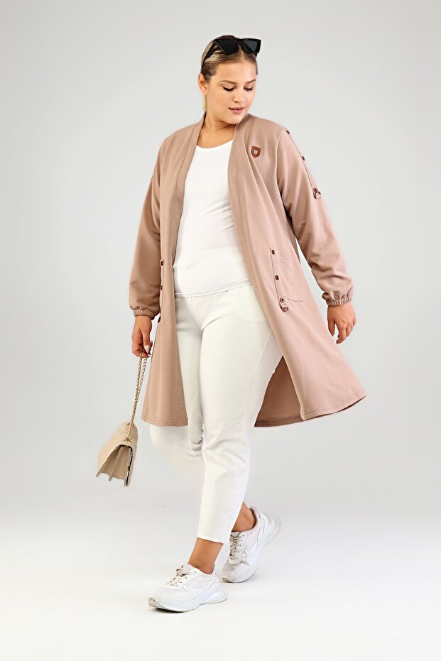 Women's Long Hijab Cardigan Ottoman Orgu Celik Mink
