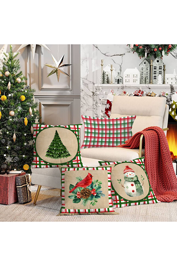4-Piece New Year's Themed Velvet Throw Pillow Cover 43X43 cm - Decorative Pillowcase