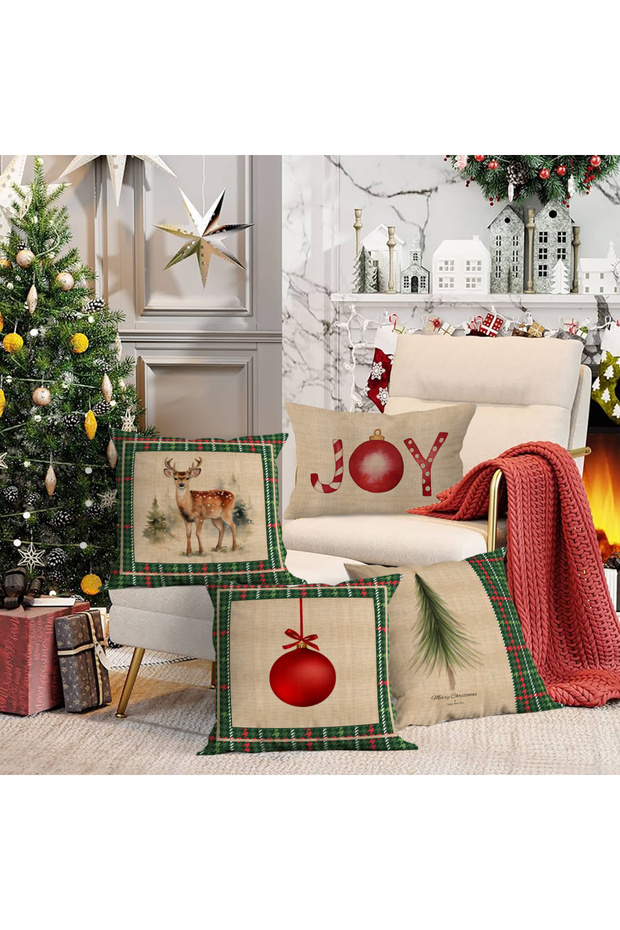 4-Piece New Year's Themed Velvet Throw Pillow Cover 43X43 cm - Decorative Pillowcase
