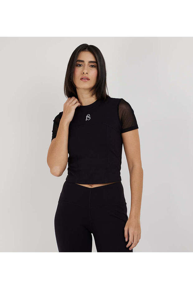 Cropped Mesh Sleeve T-Shirt For Women