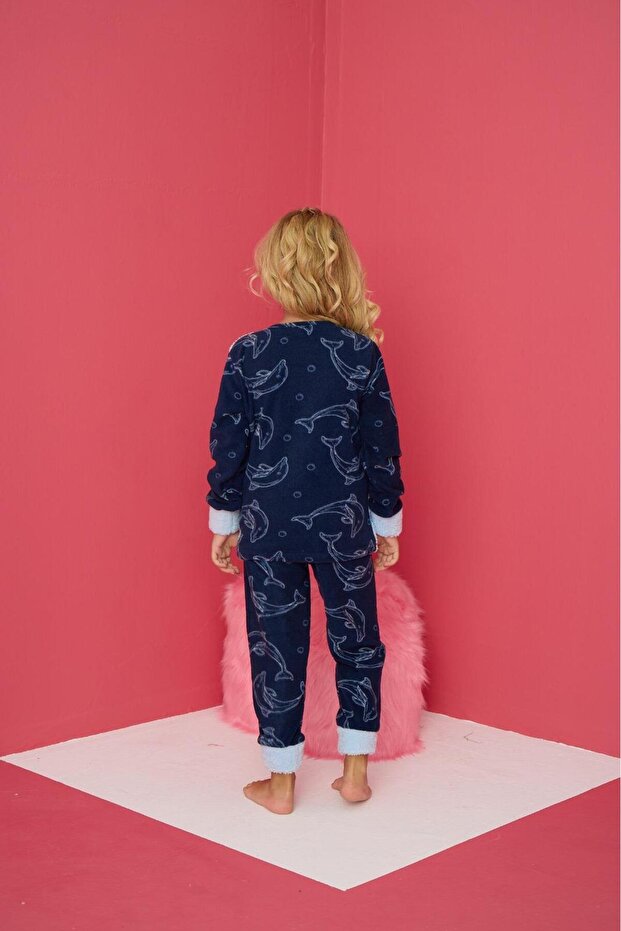 Pijamood 4176 Mavi Polar Uzun Kollu Kız Çocuk Pijama Takımı - 3