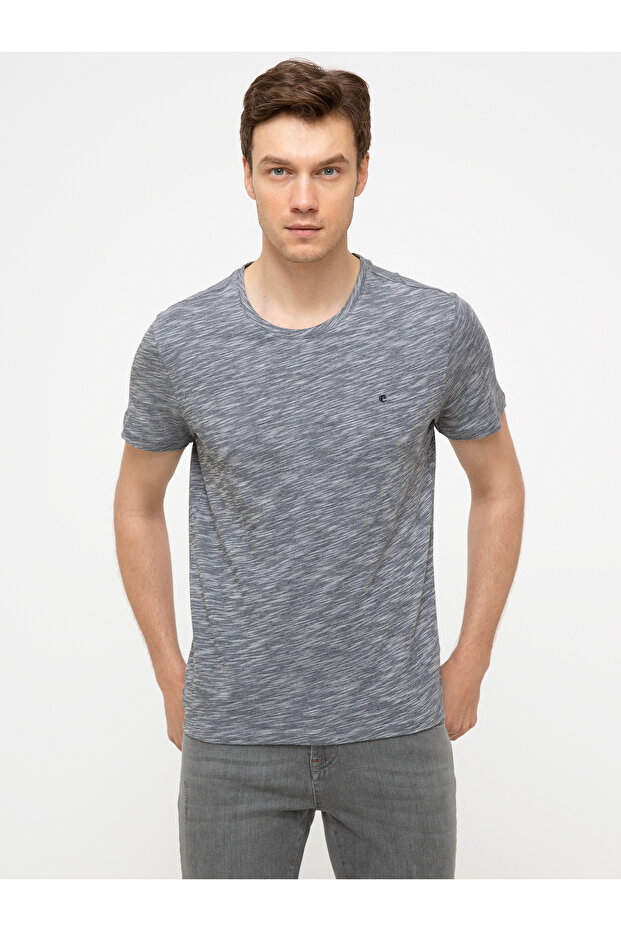 Navy Blue Crew Neck T-Shirt 50202501-Vr033