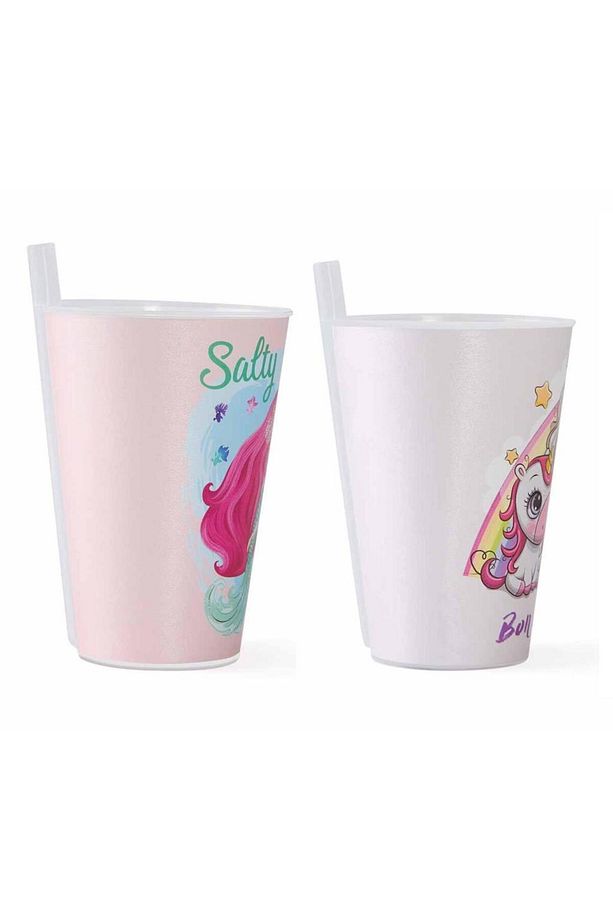 2 Adet Desenli Plastik Pipetli Bardak Kız Model 400 ml - 2