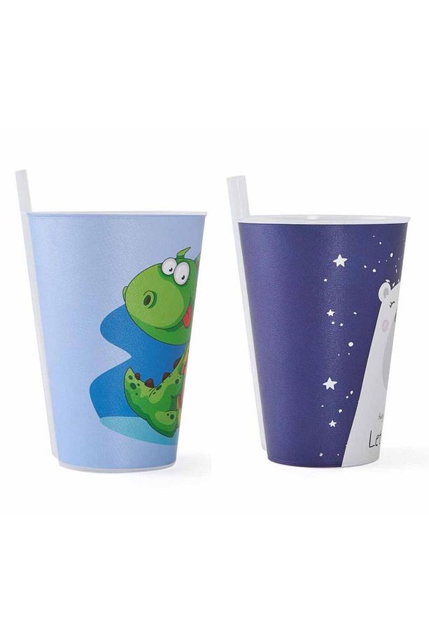 2 Adet Desenli Plastik Pipetli Bardak Erkek Model 400 ml - 2