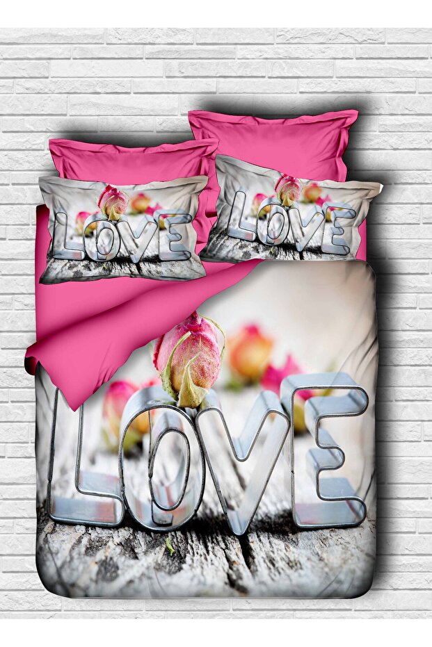 Love Written Flower Double Duvet Cover Set