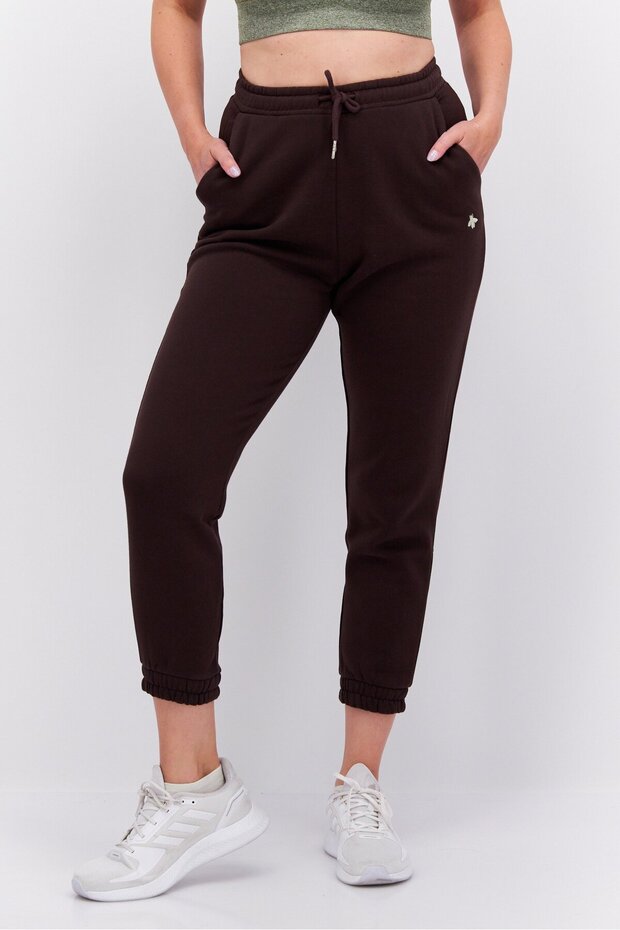 Women Regular Fit Embroidered Logo Sweatpants, Brown