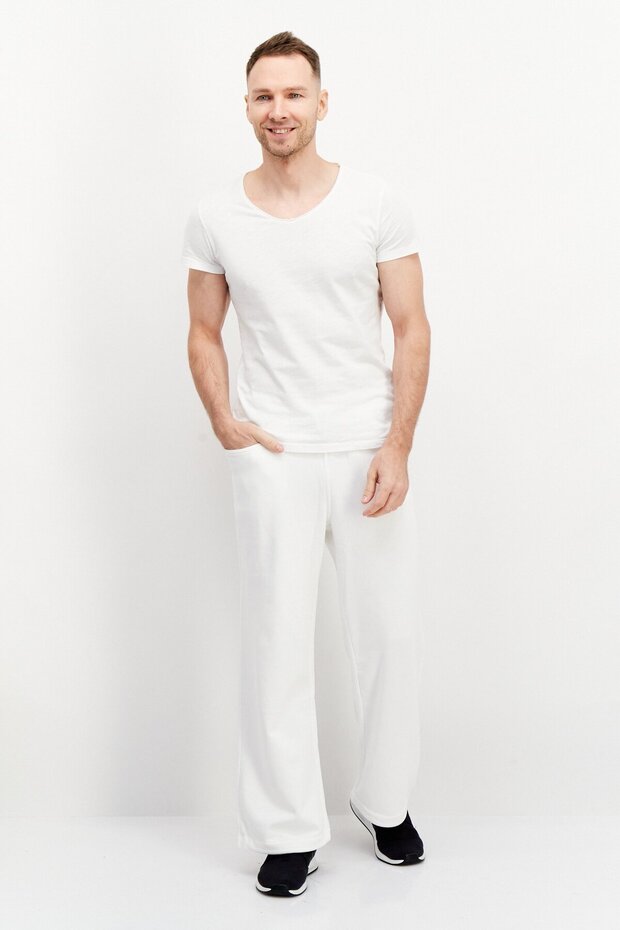 بنطال رياضي سادة بقصّة عادية للرجال، باللون الأبيض - 3