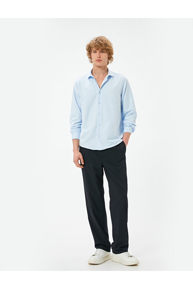 Classic Shirt Half Italian Collar Buttoned Long Sleeve