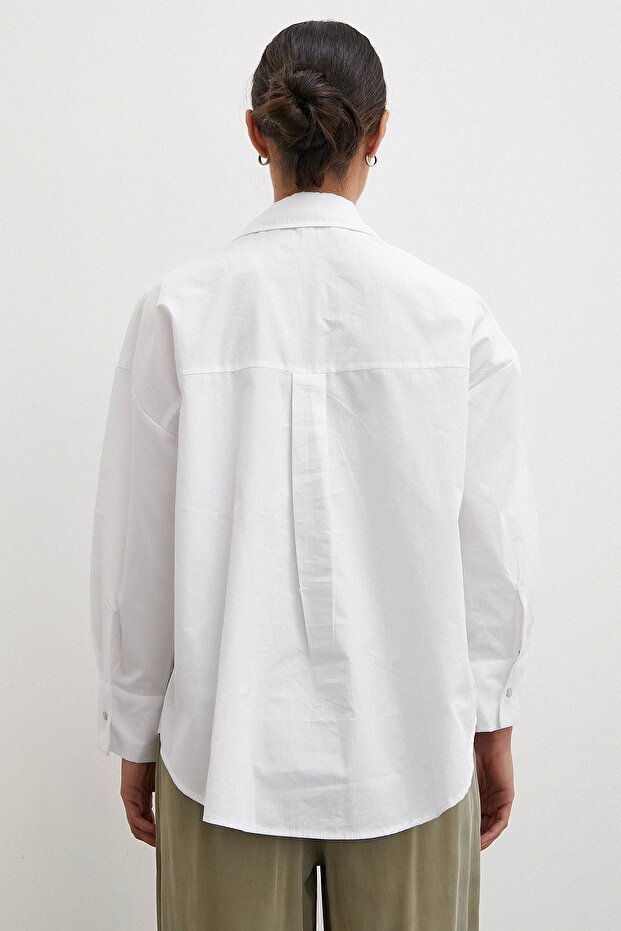 Tek Cepli Oversize Gömlek Beyaz - 3