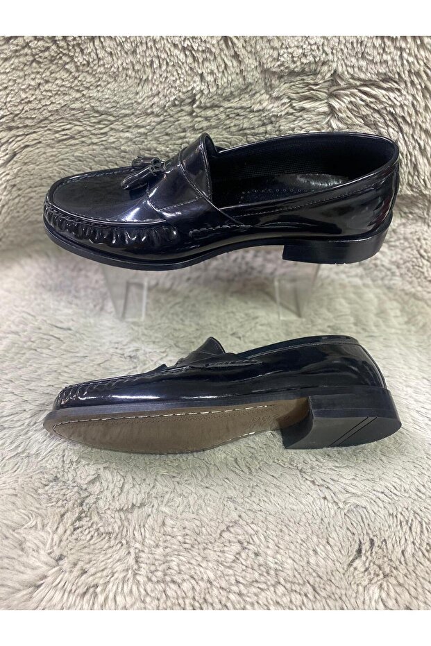 siyah dış meteryal rugan niolit taban püskül aksesuarlı erkek babet ayakkabı - 4