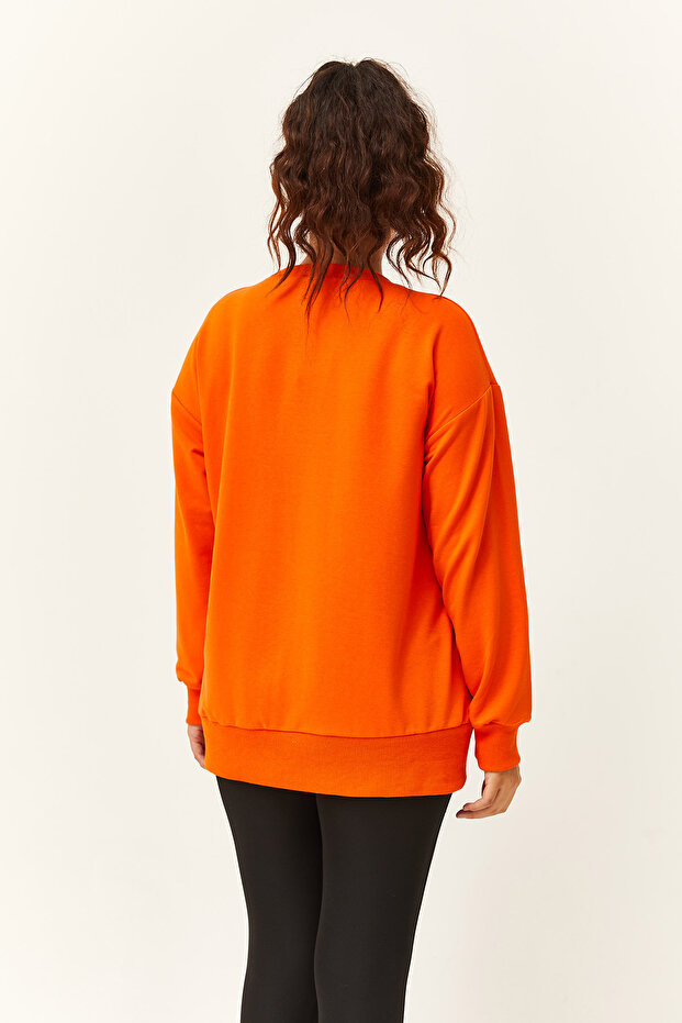 Kadın Büyük Beden Basic Turuncu Sweatshirt - 6