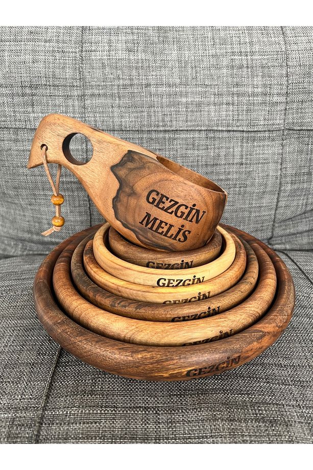 Kök Ceviz Tabak Ve Kuksa Bardak Set - 2