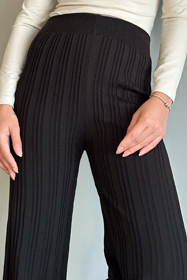 Fitilli Siyah Triko Pantolon - 4