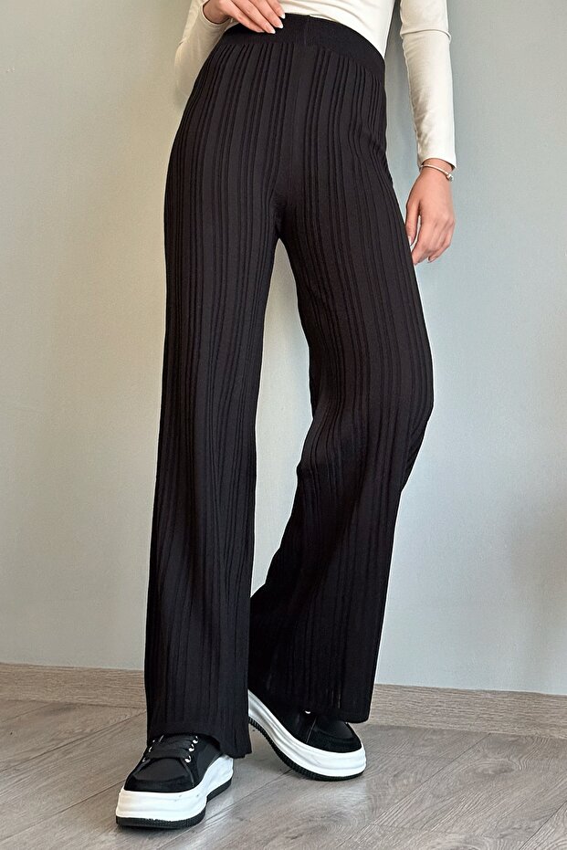 Fitilli Siyah Triko Pantolon - 1