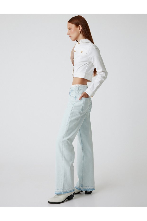 Straight Leg Cotton Jeans with Double Waist Detail - Straight Jean