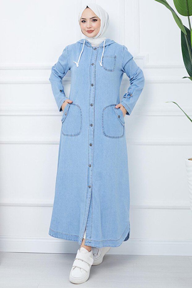 Hooded Denim Cap Light Blue Hm2344