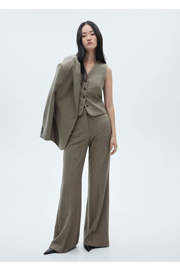 Mikro kaz ayağı desenli kumaş yelek - 2