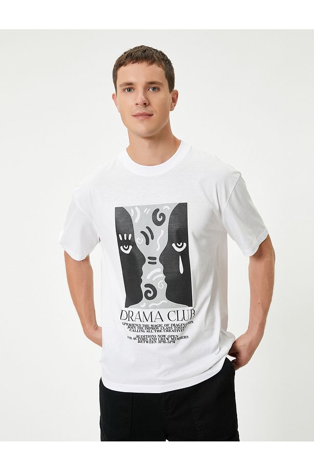 Oversize Slogan Baskılı Kısa Kollu Pamuklu Bisiklet Yaka Tişört - 2