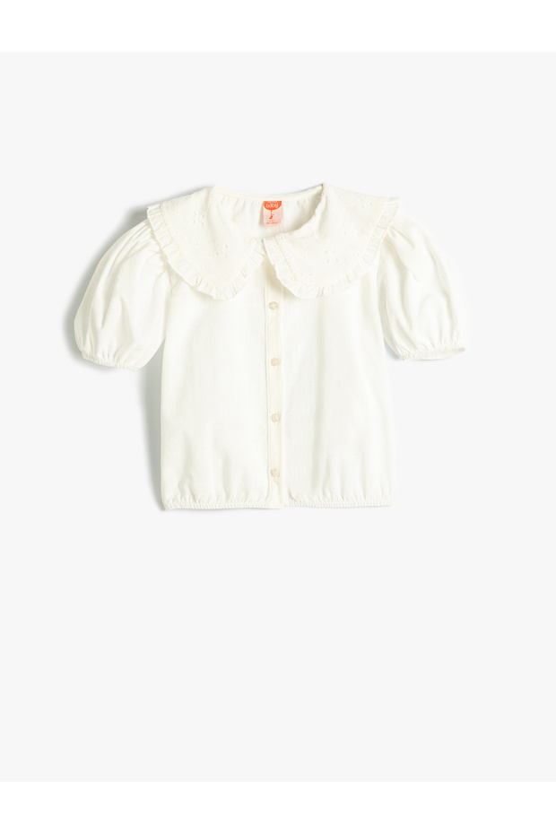Crop Shirt Wide Baby Collar Balloon Sleeve Cotton