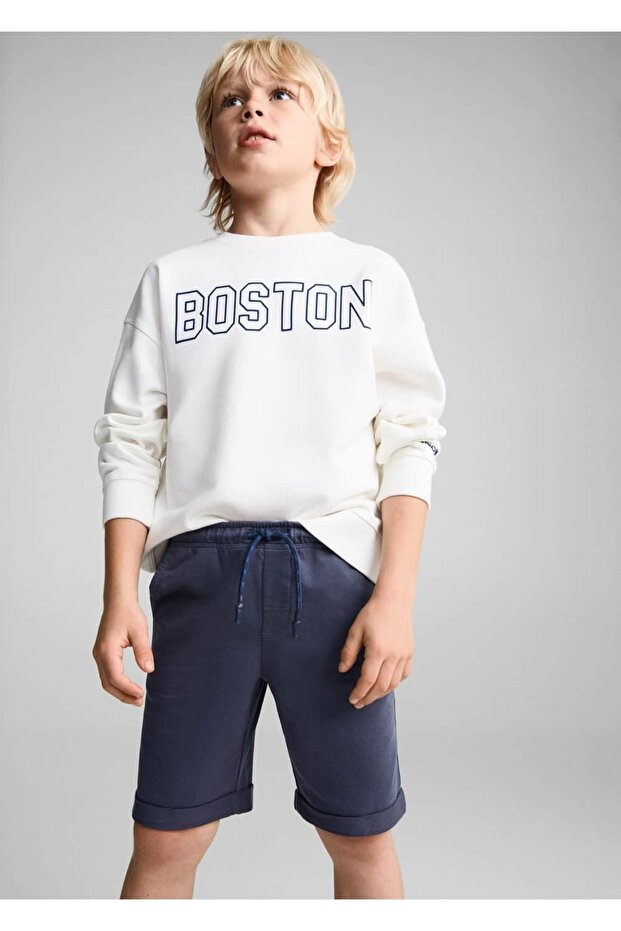 Beli elastik pamuklu bermuda şort - 1