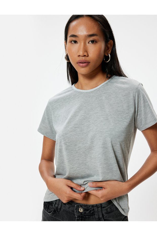Short Sleeve Cotton Glitter Crew Neck T-Shirt