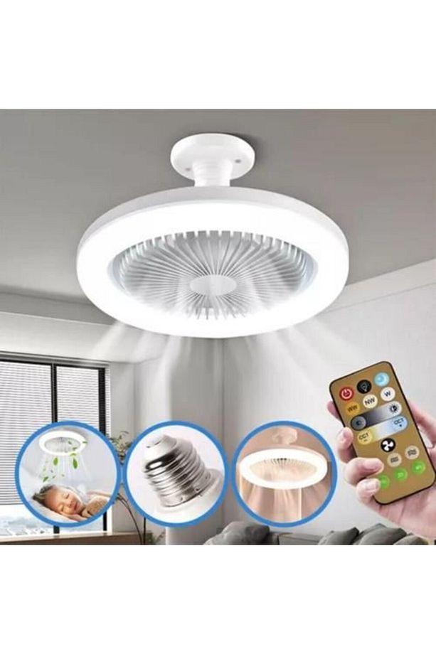 3 Işık Modlu, Dimlenebilir, 3 Fan Hızlı, Kumandalı, Pervaneli, 42 Watt Çok Kaliteli Led Fan Ampul, - 3