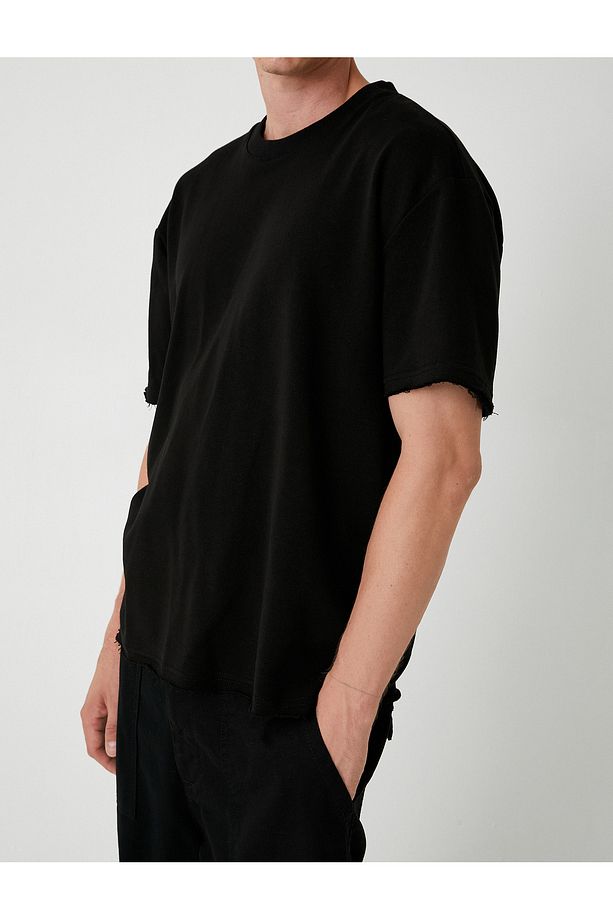 Kısa Kollu Bisiklet Yaka Pamuklu Oversize Tişört - 5
