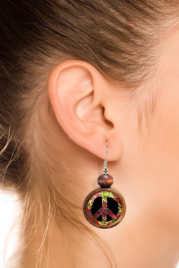 Peace Symbol Wooden Earrings