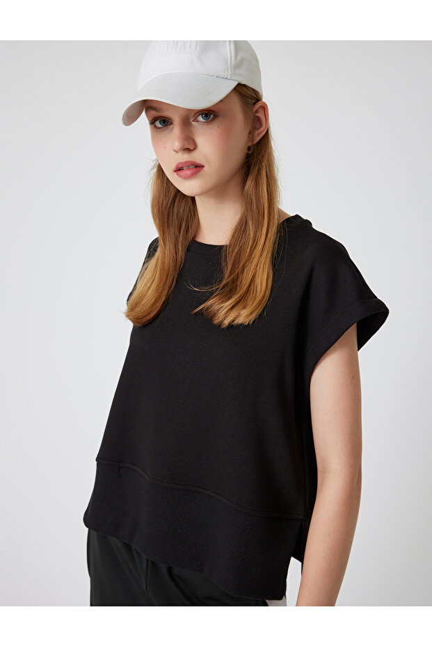 Sports Sweatshirt Sleeveless Drop Shoulder Crew Neck