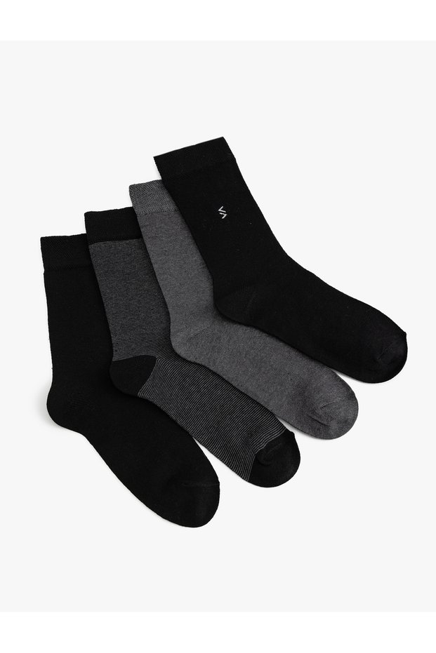 4-Piece Sock Set Geometric Embroidered Cotton Blend