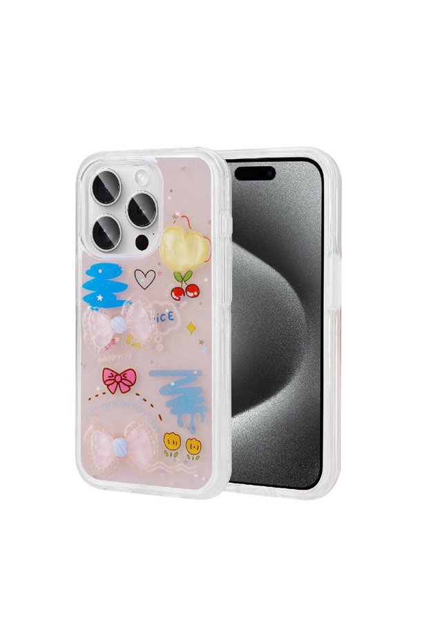 iPhone 15 Pro Compatible Shiny Zore Minimini Silicone Case with Embossed Figure-Pink