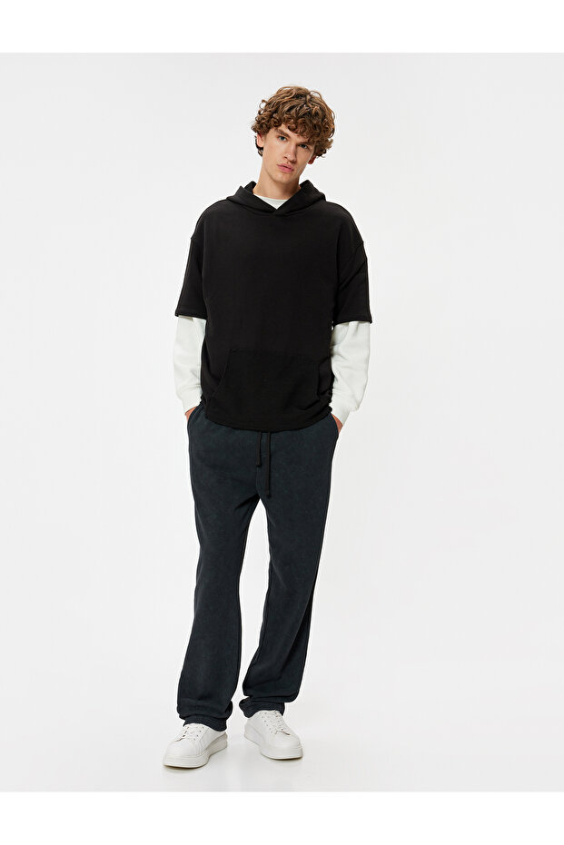 Loose Fit Sweatpants with Lace-Up Waist, Washable, Pocket Detail, Cotton Blend