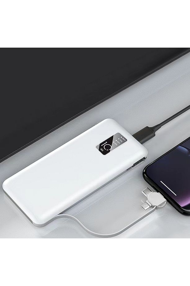 Beyaz PW-05 Hızlı Led Göstergeli Micro Lightning Type-C Kablolu Taşınabilir Powerbank 10000mAh Zore - 2