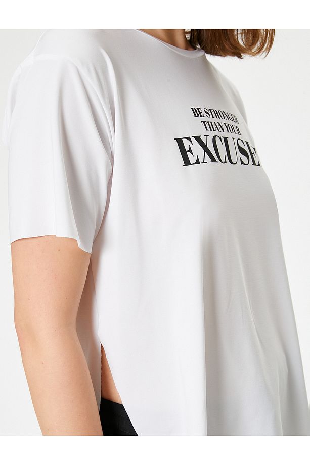 Oversize Spor Tişört Slogan Baskılı Bisiklet Yaka - 5