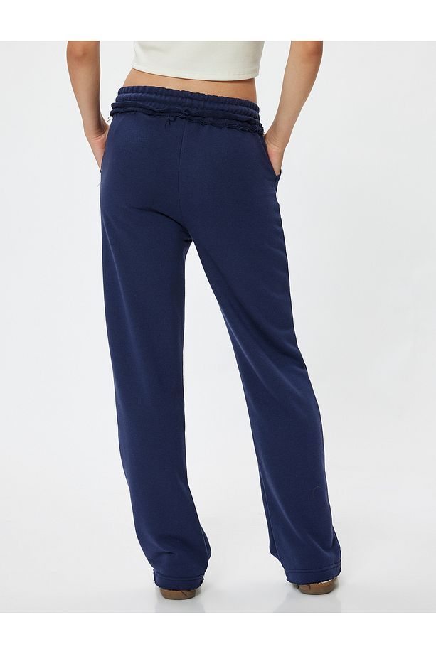 Oversize Eşofman Altı Bol Paça Beli Bağcıklı Fırfır Detaylı - 4